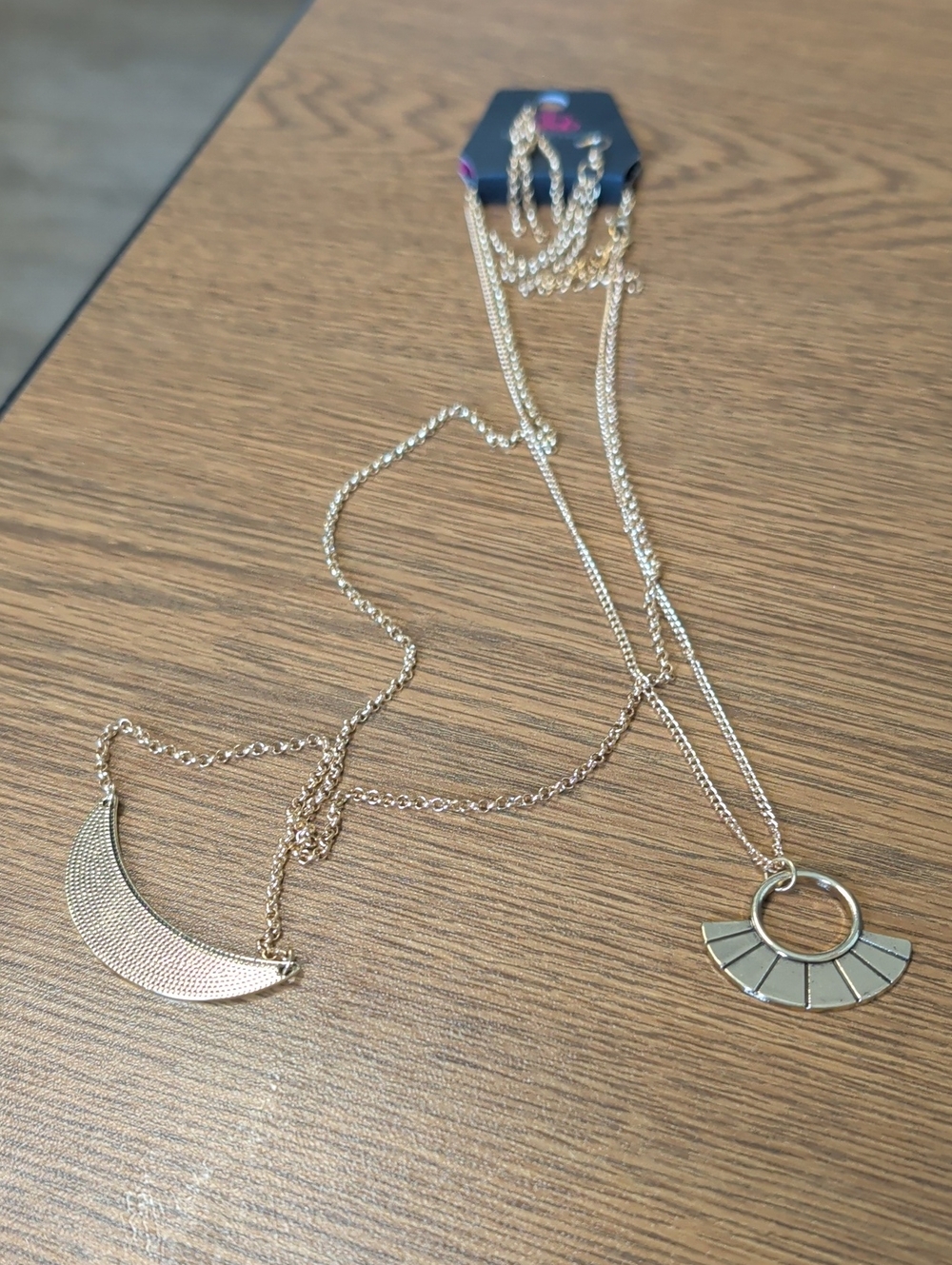Gold-Tone Crescent & Fan Pendant Layered Necklace Set